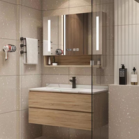 Set Kabinet Handuk Kapasitas Tinggi dengan Laci dan Cermin untuk Proyek Hotel, Meja Rias Kamar Mandi Modern dengan Wastafel Tunggal dari Kayu Jati Grosir