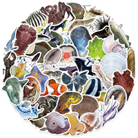 50 autocollants en PVC imperméables à thème animaux marins de dessin animé, autocollants décoratifs DIY pour ordinateur portable, bagages, cadeaux pour adultes