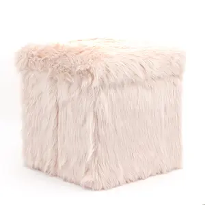 New Design Luxury Faux Fur Poof Ottomans Stool Chair With Storage Space Saving Living Room