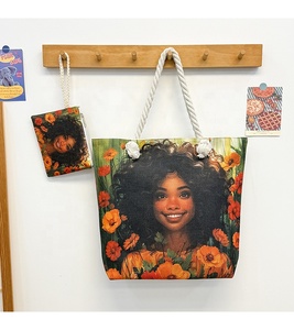 Schöne afroamerikanische Mädchen-Print-Einkaufstaschen und Geldbörsen, Canvas-Handtasche, modische Tragetasche mit Cartoon-Muster - Product Image 3