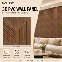 Panneau mural 3D en PVC finition noyer MORLENX, revêtement décoratif cannelé angulaire pour bureaux de direction et intérieurs d'hôtels