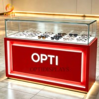 Exhibidor de Gafas con Marco Iluminado, Vitrina de Vidrio con Iluminación LED Inferior, Mueble de Exhibición para Ópticas