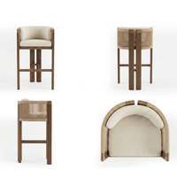 Tabourets de bar modernes en aluminium avec revêtement imitation bois et cordage tressé, chaises hautes de patio avec coussin – Vente en gros