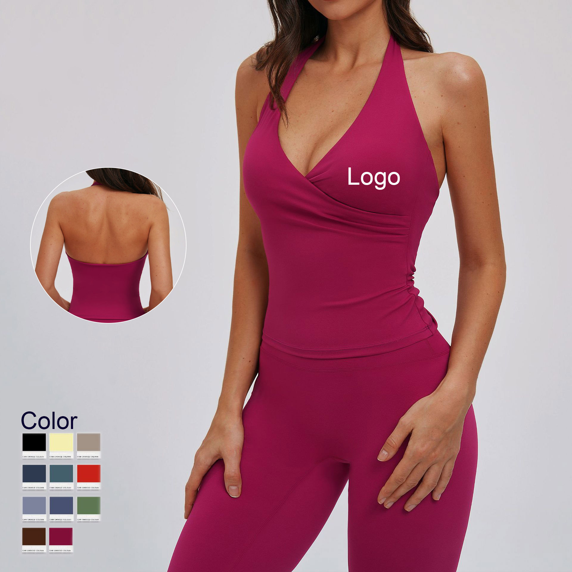 Deep V Neck Wrap Gym Backless Padded Bra Yoga Vest Tight Brushed Sports Bra Outdoor Running Fitness SeamlessTank Top