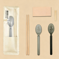Ensemble de couverts 4-en-1 écologiques de luxe en papier, emballés individuellement (cuillère, baguettes) (100 pièces) pour fêtes et restaurants