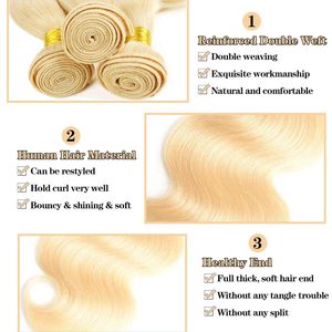 Onda del cuerpo 613 <span class=keywords><strong>pelo</strong></span> <span class=keywords><strong>rubio</strong></span> brasileño virgen cutícula alineados paquetes de <span class=keywords><strong>pelo</strong></span> pelucas humanas de doble dibujado al por mayor - Product Image 4