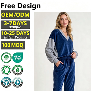 Conjunto Deportivo para Mujer, Cuello en V, Manga Larga, Mangas en Contraste, Pantalones Jogger con Cordón, Ropa Casual para Estar en Casa, Ropa de Ocio, Prenda Personalizada - Product Image 1