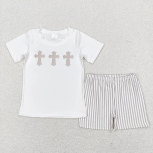 Ensemble de vêtements d'été pour bébés garçons, imprimé à rayures croisées, vêtements assortis pour frères et sœurs, Pâques - Product Image 2