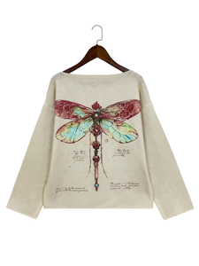 Maglione da Donna con Grafica Libellula 2026, Stampa Botanica Vintage, Girocollo, 100% Poliestere, Top con Stampa Digitale Narrativa - Product Image 5