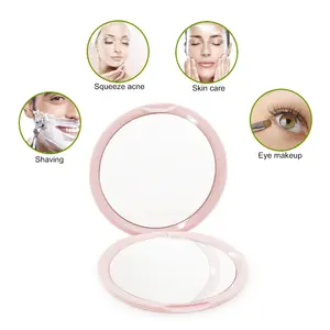 Personalised Fashionable White Round Plastic Cosmetic Fold Portable Makeup Compact Pocket Mirror