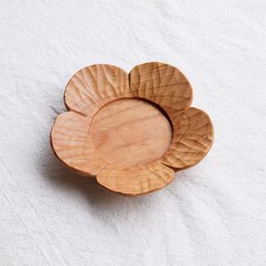Japanese Style Handmade Wooden <b>Tea</b> <b>Tray</b> Solid Black Walnut Wood Hand Carved Flower Shape Serving Dish For <b>Tea</b> Ceremony - Product Image 2