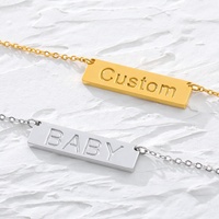 Collier en acier inoxydable plaqué or 18K, collier avec plaque de nom et Message, bijou personnalisé avec barre vierge à gravure profonde