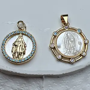 Wholesale Custom Mother Pearl Shell Guadalupe Virgin Mary Pendants Charms For Jewelry Making Necklace