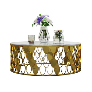 Bàn Trung Tâm Hiện Đại Sang Trọng Hình Tròn Chân Vàng Bàn Cà Phê Mặt Đá Cẩm Thạch - Product Image 4