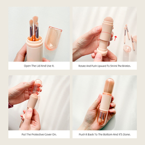 4 in 1 <b>Mini</b> Retractable Makeup Brush Set Soft Synthetic Hair Foundation Blending Face Cosmetic Travel Brush <b>Kit</b> - Product Image 4