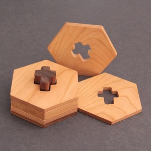 Hexagonal Solid Wood Coaster With Cross Cutout Heat Resistant Coffee <b>Tea</b> Mat Desktop Drink Pad Minimalist Design - Product Image 4