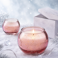 Vase à bougie chauffe-plat en verre mercure rose poudré de qualité supérieure, avec des paillettes dorées, pour un ambiance saisonnière, un mariage, un spa ou comme cadeau