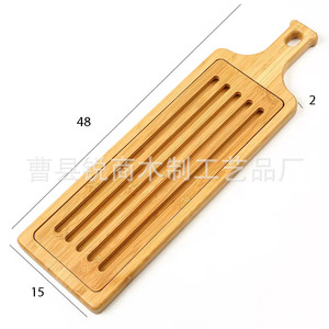 Planche à découper en bambou 48x15x2cm avec poignée et bac à miettes pour usage en cuisine - Product Image 5