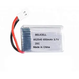 Uav Drone 20C 852540 bateria recarregável lipo 650mAh 7.4V 3.7V bateria de polímero de lítio com conectores