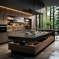 Cuisine Moderne Personnalisée George : Armoires de Cuisine Modulaires en Contreplaqué et Placage de Bois, Style Luxe avec Îlot Central