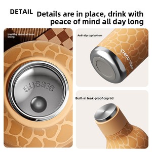 Borraccia Termica Premium per Bambini, Thermos in Acciaio Inox 316 da 480 ml, Design Cartone Animato Mucca Cervo, per Scuola e Viaggi - Product Image 5