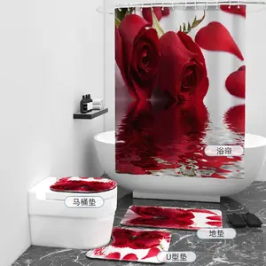 Digitaldruck Dusch vorhang Wasserdichtes Badezimmer-Set mit Dusch vorhang und Teppich