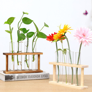 Vaso Idroponico Classico da Tavolo/Parete per la Propagazione di Piante Vive, Tubi in Vetro <span class=keywords><strong>e</strong></span> Legno, Vaso per Piante Aeree da Giardino - Product Image 6