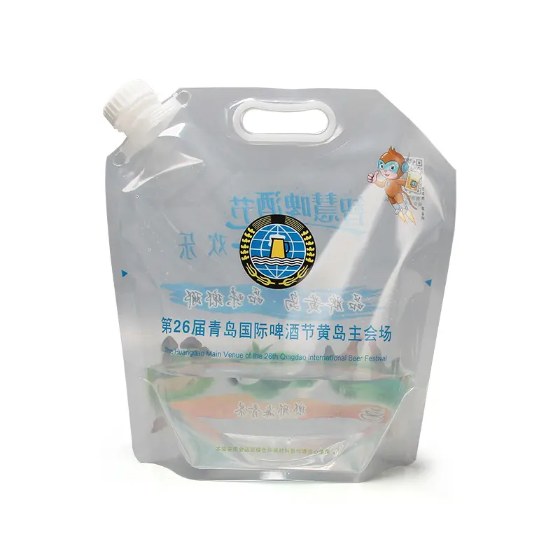 カスタム液体フルーツジュースドリンクプラスチックポーチスパウト包装再利用可能な折りたたみ式スタンドアップウォーターバッグ