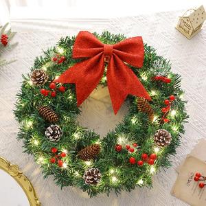 Guirlande de Noël en rotin avec nœuds en forme de pomme de pin brune, guirlande LED suspendue pour la décoration de porte ou de fenêtre, vente en gros - Product Image 3