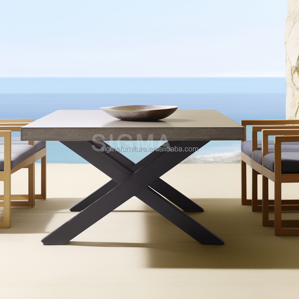 Outdoor furniture garden aluminum base coffee dining table rectangle with marble top