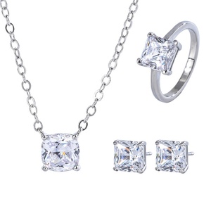 Minimalist Princess Cut White Zircon High Carbon Diamond <b>Necklace</b> Earrings Rings Set Eco-friendly Copper Zirconium Jewelry Set - Product Image 1