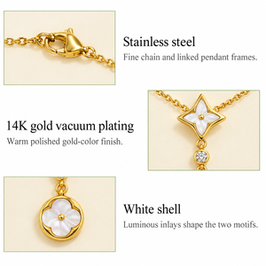 Collier pendentif coquille blanche en acier inoxydable plaqué or 14 carats sous vide, breloque verticale, chaîne réglable 42+6 cm - Product Image 4