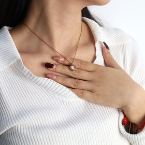 Heart Shape Cat's Eye Stone Necklace Rose Gold Titanium Steel Clavicle Chain For Women Gift Jewelry - Product Image 3