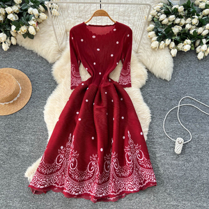 <span class=keywords><strong>Abito</strong></span> lungo estivo vintage da donna con scollo a O, linea ad A, a <span class=keywords><strong>pois</strong></span>, stile impero - Product Image 1