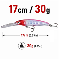 Umpan Pancing Lip Minnow Besar 17cm 30g, Umpan Keras Buatan Mengambang untuk Mancing di Laut, Sungai, Air Asin, Ikan Kakap, Pike, Marlin, dan Ikan Mas
