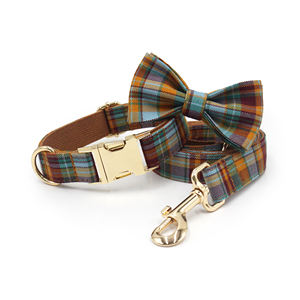 Tiktok Followers Pet ultimo 2025 simpatico cane guinzaglio viola e verde con fibbia in metallo Plaid collare per cani in cotone papillon per cani - Product Image 5