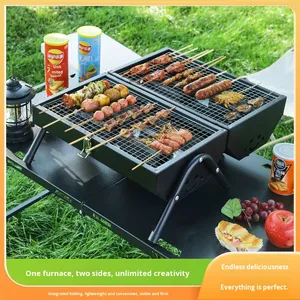 Gril de barbecue en métal pliant extérieur direct d'usine Portable Double face flamme sécurité usage domestique gril de cheminée portable griller la <span class=keywords><strong>viande</strong></span> - Product Image 3