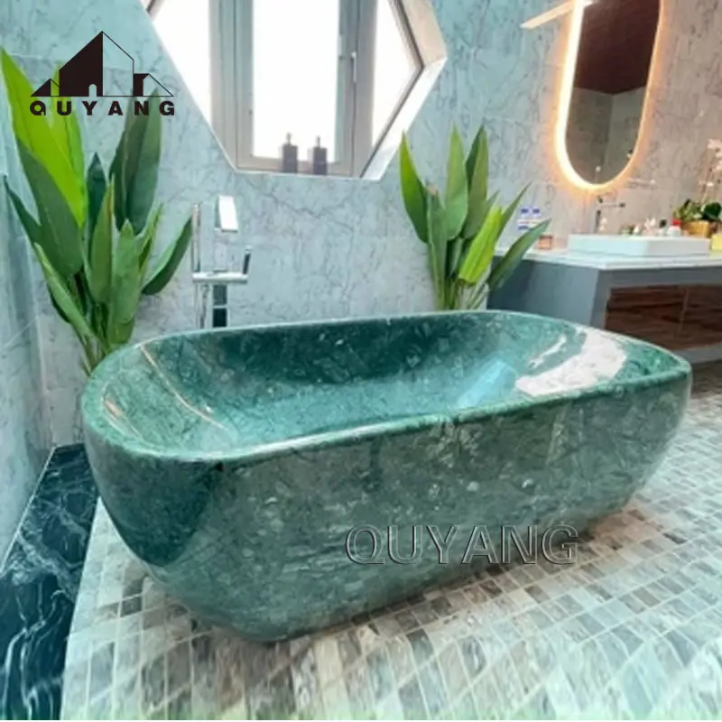 QUYANG kamar mandi dalam ruangan dekorasi Hotel desain Modern mewah batu alam bak mandi hijau marmer