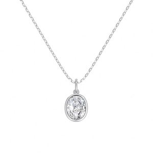Dylam Dazzling 3ct Oval Shape 5A Cubic Zirconia Solitaire Pendant Necklace with Rhodium 18K Gold Plated S925 Silver Link Chain - Product Image 1