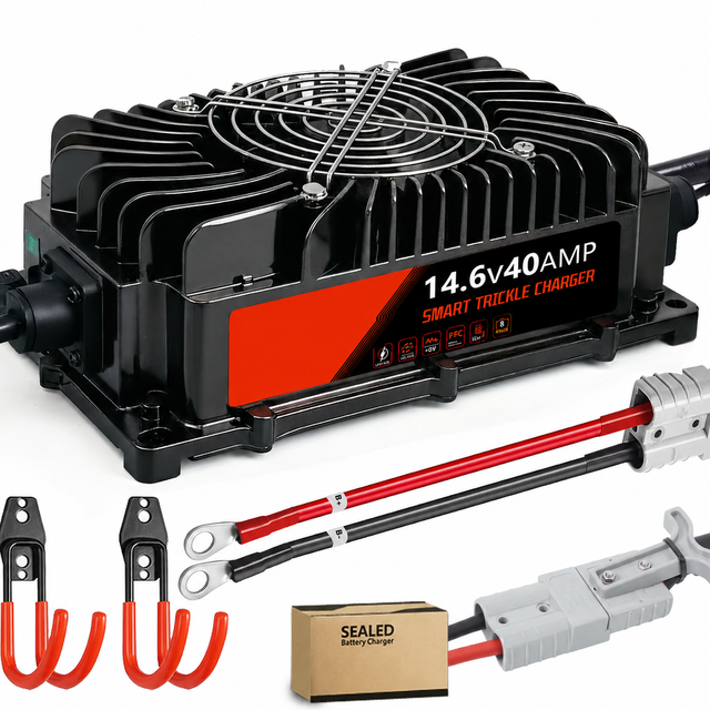 14.6V 40A LiFePO4 12V Lithium Battery Charger IP67 Waterproof Sealed Universal Adapter for Motorcycle/Scooter
