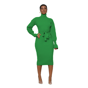 Maglione Midi a manica lunga a manica lunga <span class=keywords><strong>in</strong></span> <span class=keywords><strong>maglia</strong></span> autunno inverno 2022 tinta unita con cintura - Product Image 4