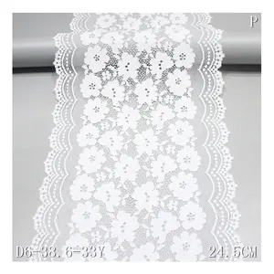 Stock 24CM White Nylon Mesh Spandex Elastic Lace Fabric Fancy Flower Lace Trim Stretch Lace For Women Dress