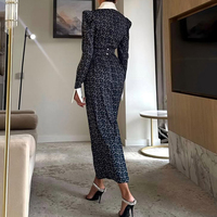 Robe de bureau vintage à fleurs pour femme, collection été-automne 2026, asymétrique, col contrastant, boutonnée, ceinturée, taille haute, manches longues, fente arrière