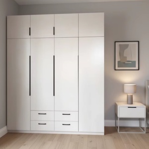 Armoire haute moderne en MDF blanc avec 4 tiroirs, meuble de rangement minimaliste pour chambre à coucher - Product Image 1