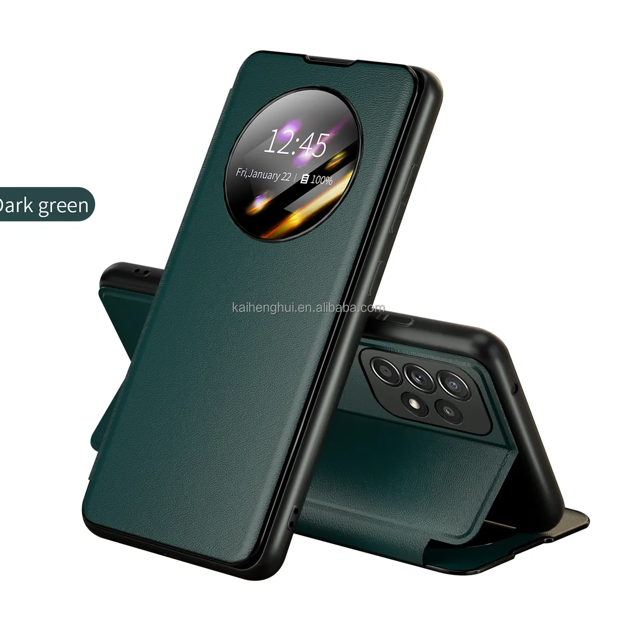 ओप्पो A79 A18 A78 A38 A58 4G K11 5G के लिए नए रिलीज़ स्मार्ट विज़ुअल राउंड विंडो व्यू लेदर फ्लिप फोन केस