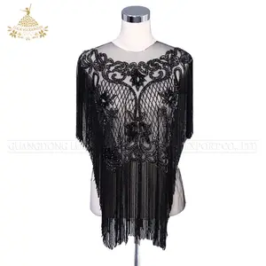 Luxury shinestone waterfall dangling shoulder black patch for wedding dress DRA-404