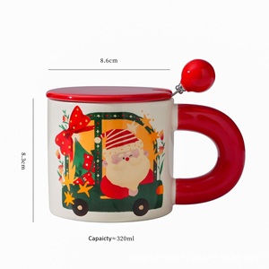 Taza de Café de Cerámica de 320 ml con Diseño Navideño de Dibujos Animados, con Tapa y Cuchara, Apta para Alimentos, Personalizada - Product Image 6