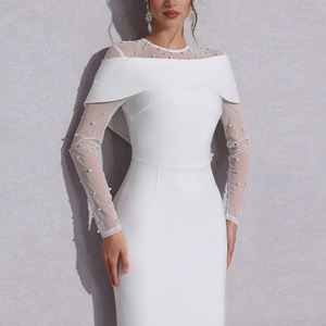 ZYHT 70052 perles élégantes robes blanches grande taille Maxi col rond <span class=keywords><strong>mariage</strong></span> <span class=keywords><strong>invité</strong></span> soirée luxe à manches longues <span class=keywords><strong>robe</strong></span> de bal pour les femmes - Product Image 3