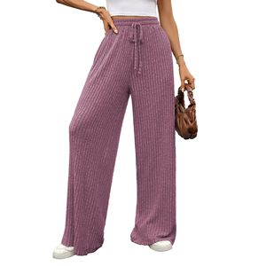 Nouvelle collection d'été pour femmes, pantalon décontracté droit à taille haute en coton brossé uni, très élastique - Product Image 2