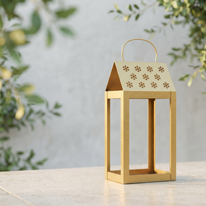 Latest 2026 Christmas Collection <b>Gold</b> Metal Candle <b>Lantern</b> with Snowflakes Cutouts for Home Decoration - Product Image 6